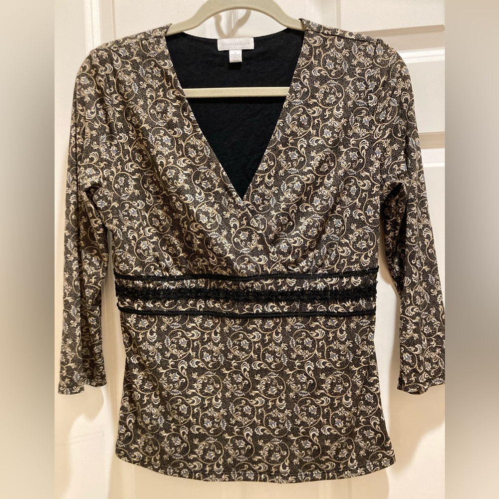 Charter Club faux wrap V neck top